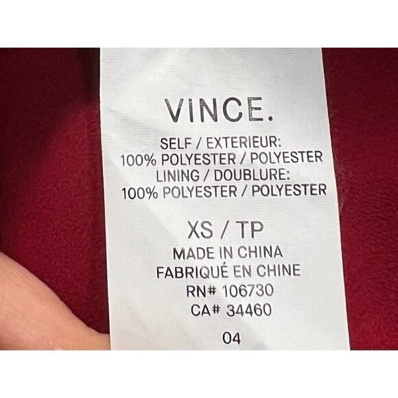 Vince Sz XS Red Satin V Neck Tunic Top Blouse High Low Hem Sleeveless - Picture 7 of 10